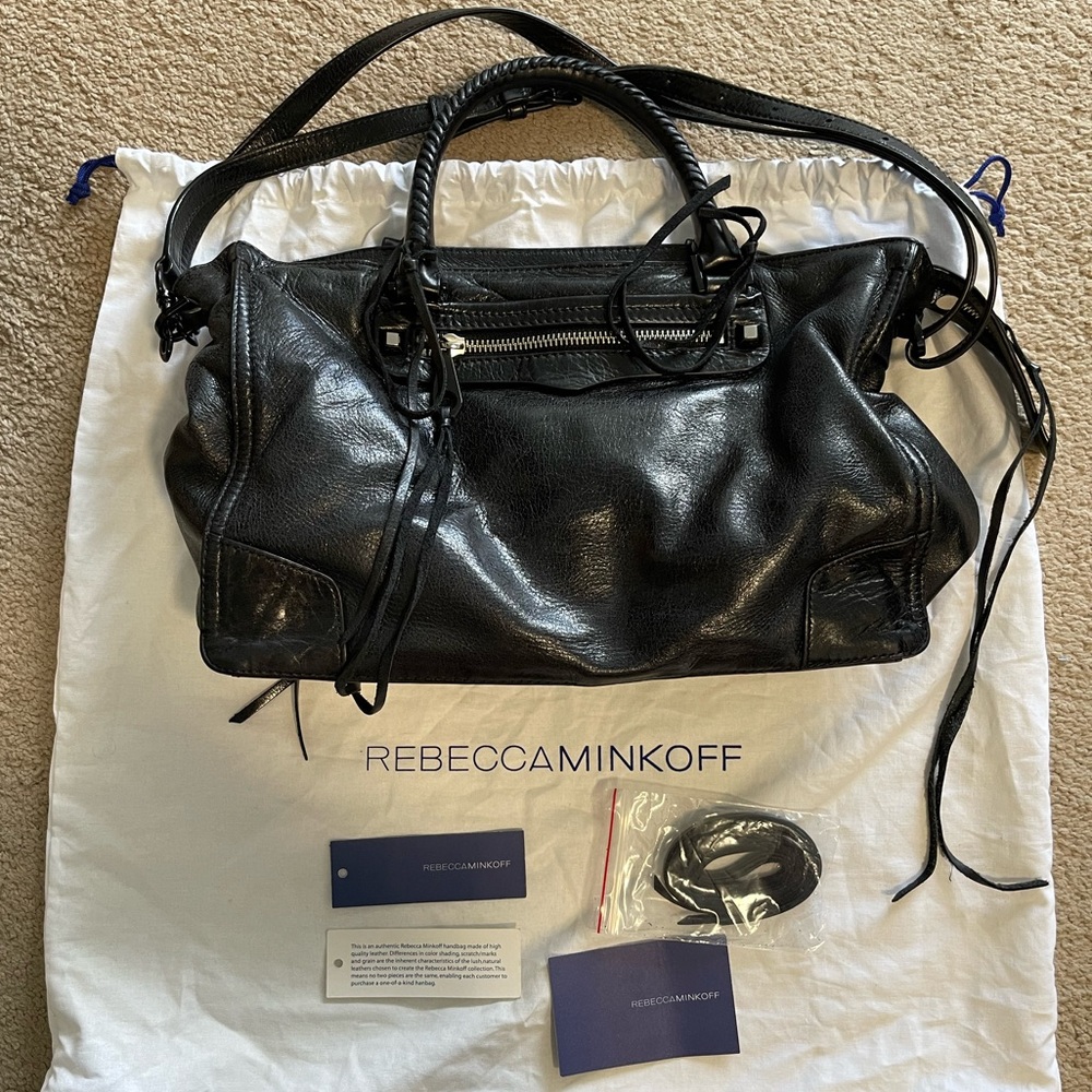 Rebecca Minkoff Regan Suede Whipstitch Satchel Bag Black